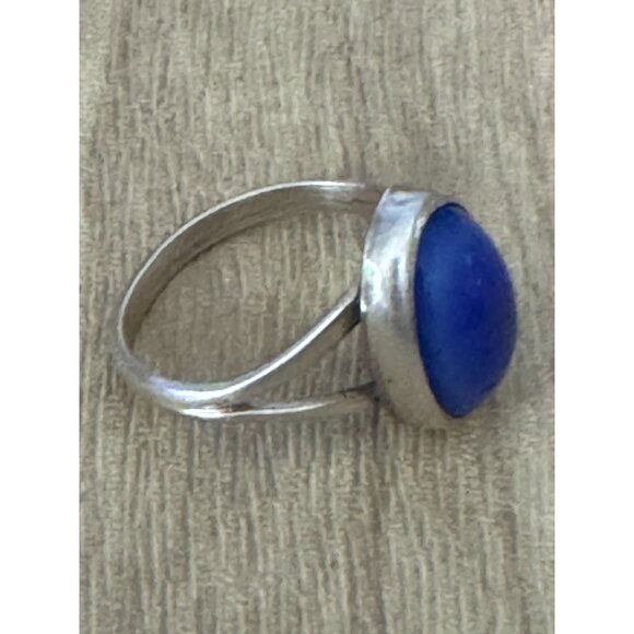 Sterling Silver Blue Lapis Oval Ring Elegant Vintage Jewelry Bohemian Chic SZ 7 - Picture 6 of 7
